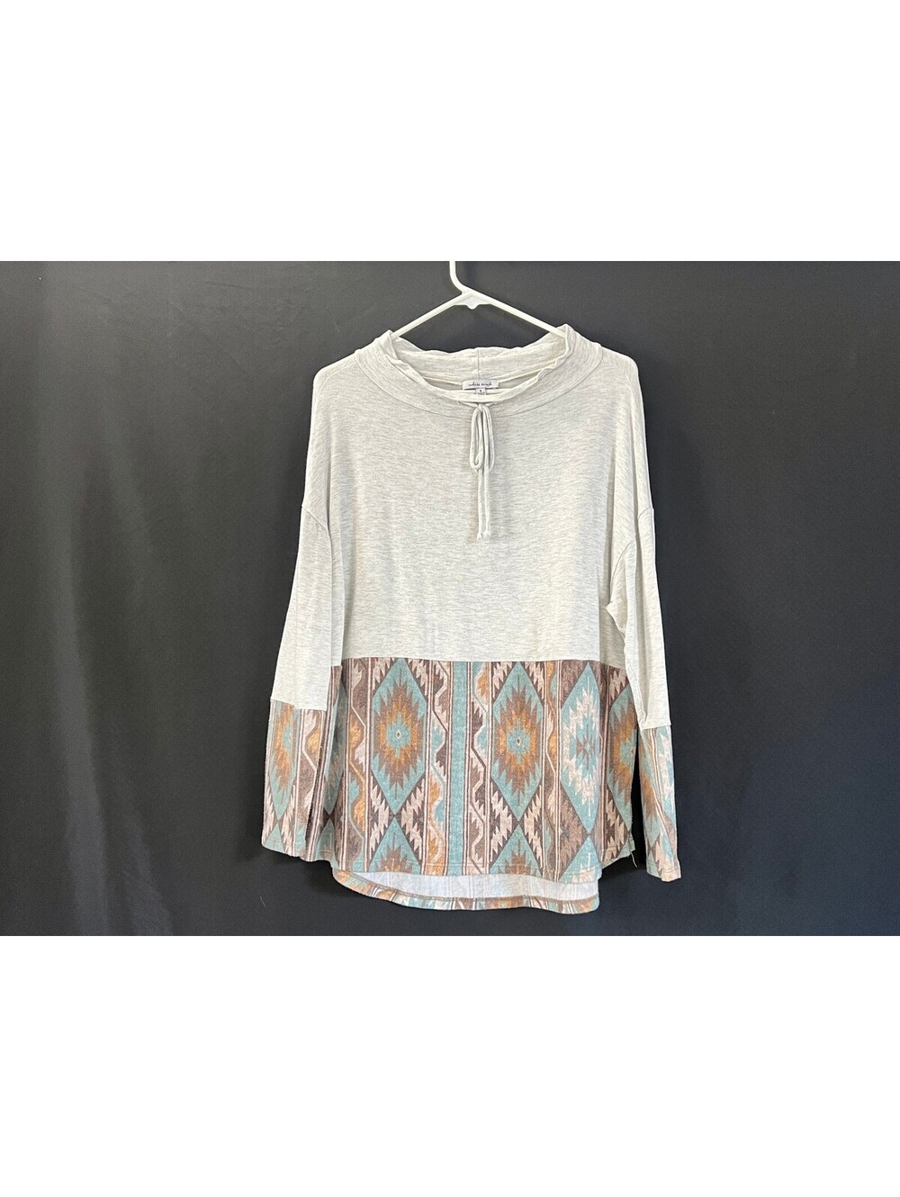 White Birch Women Small Western Aztec Print Cowl Neck Pullover Tunic